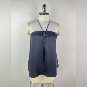 💚 3489. Navy Blue Front Lace Up Satin Cami